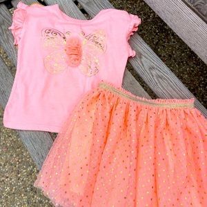 Wonder Nation, Coral, Butterfly Top and Skirt, Size 4T